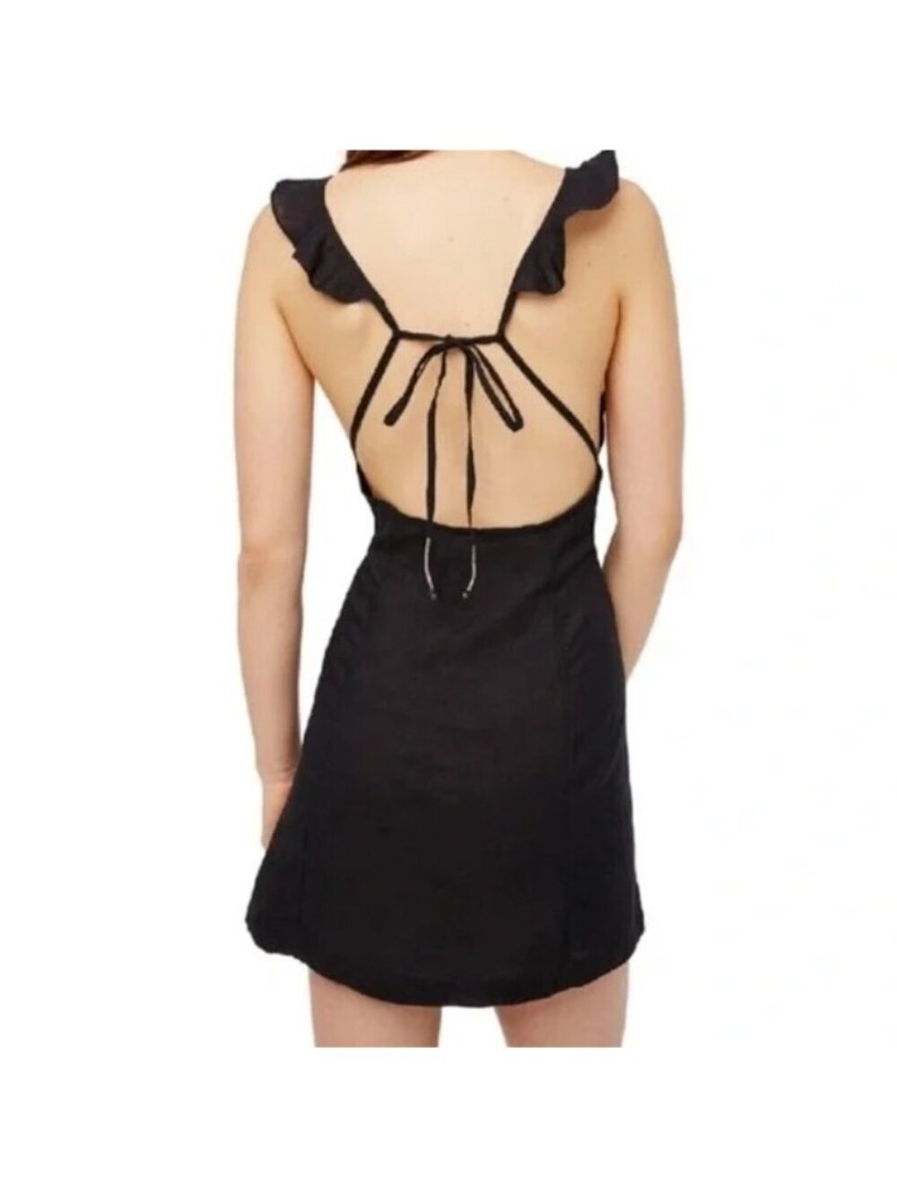 Free People Jose Black Linen Open Back Slip Dress - Picture 3 of 8